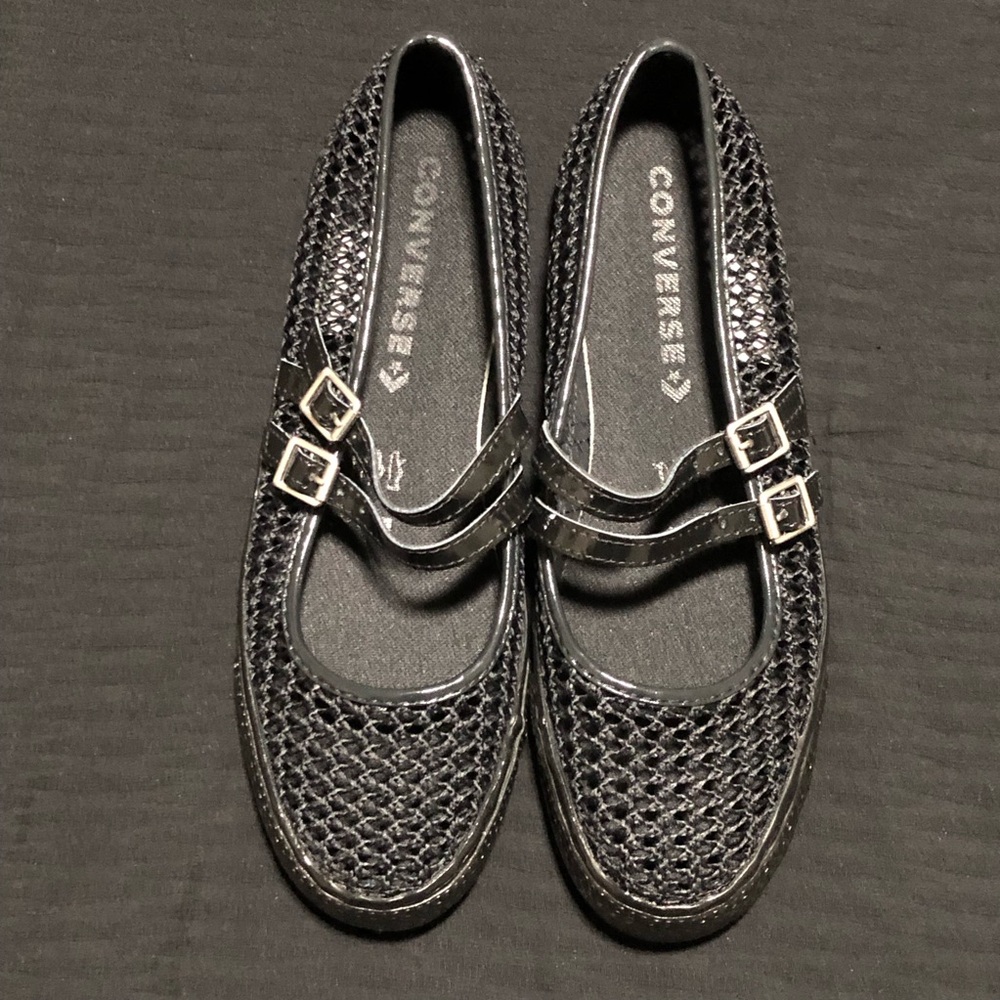 Converse Women's Black Mesh Mary Jane Flats Buckle Strap Round Toe, Size 9